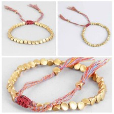 Handmade Tibetan Buddhist Braided Cotton Copper Beads Lucky Rope Bracelet Bangle
