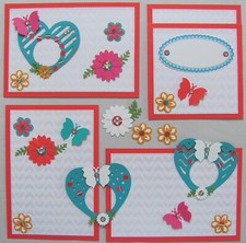 Premade Mat Set Scrapbook Pages Pieces Sewn Any Occasion Die Cuts Hearts Flowers