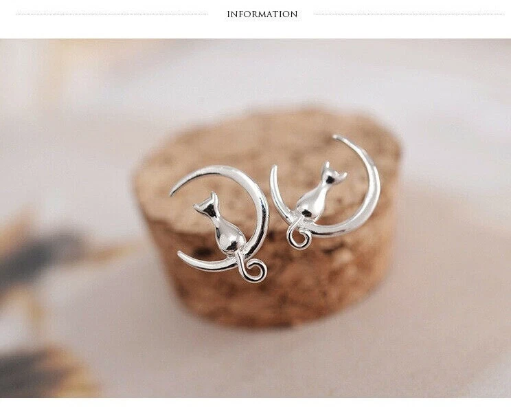 Katze Ohrstecker Sterling Silber 925 Damen Mädchen Kinder Ohrringe - Bild 1 von 4