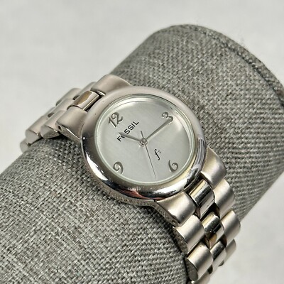 Fossil Watch Womens 28mm Round F2 Silver Tone Classic 6.75'' Quartz New Battery
