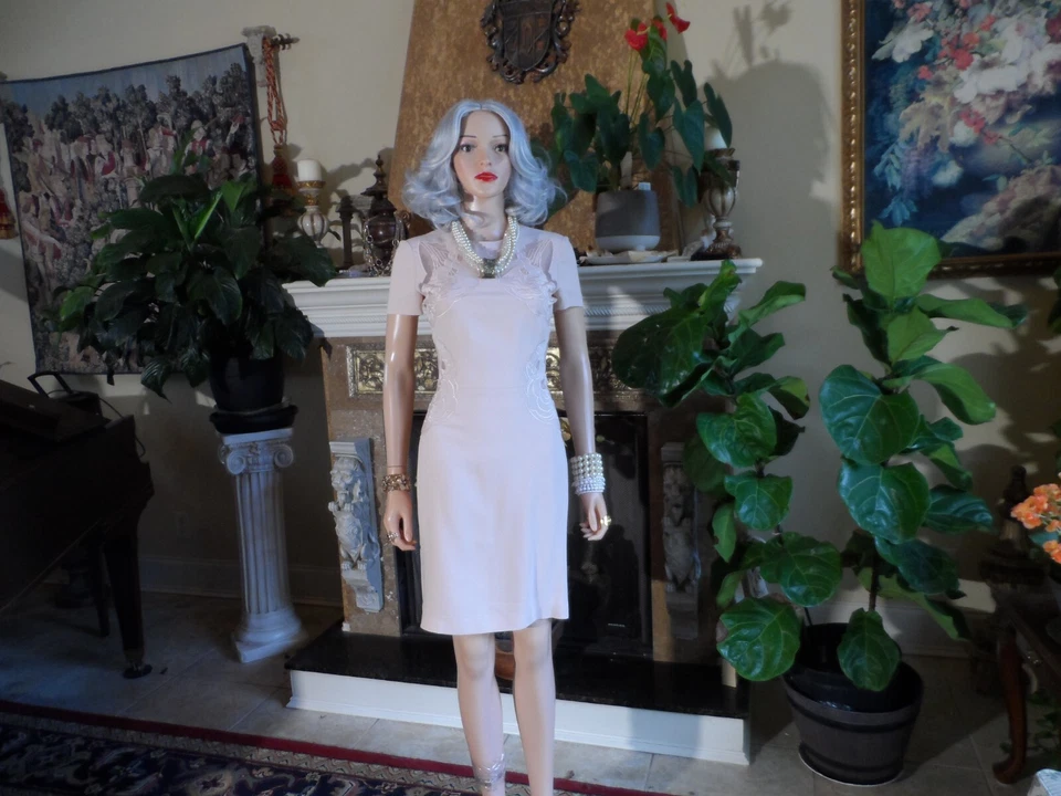 Stella McCartney Nude Pink Sheer & Embroidered Sheath Dress Size IT 38 - US 2/4 - Imagem 3 de 4