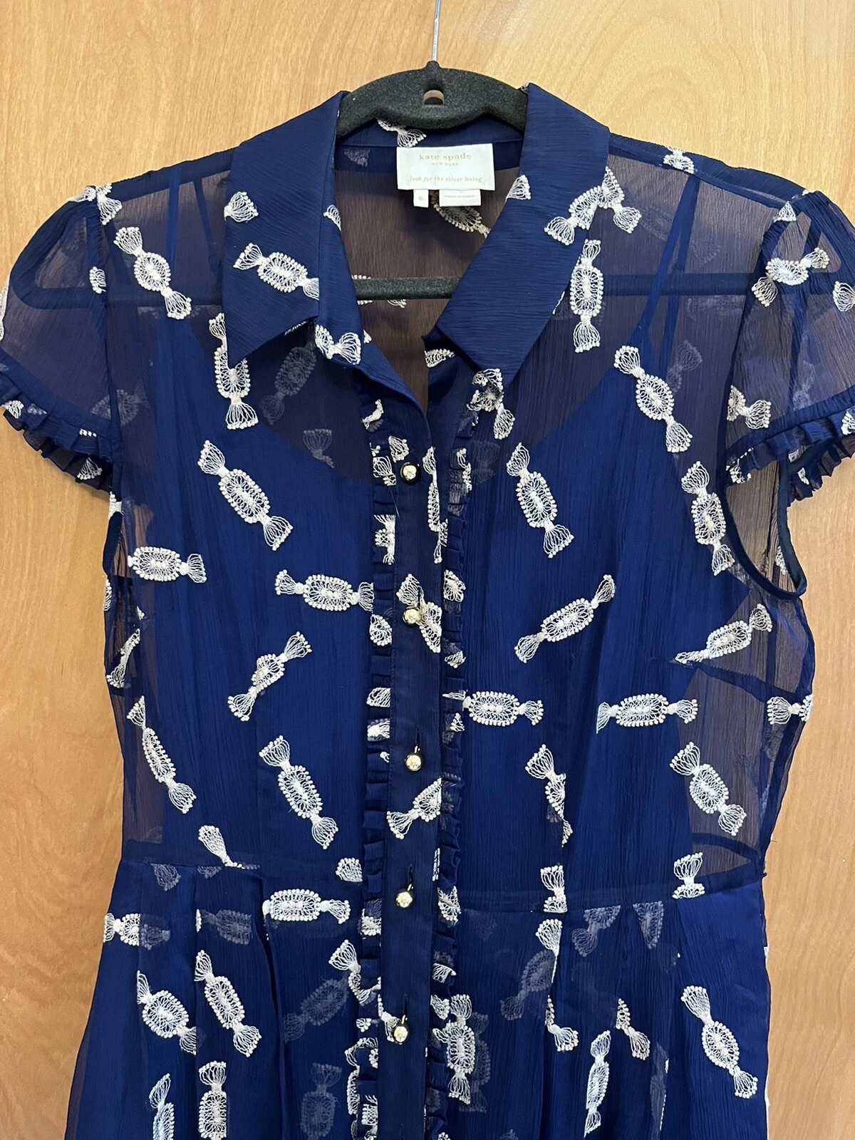 Abito caramelle KATE SPADE blu ricamato bottoni oro volant 6 us intime ottimeioni cond