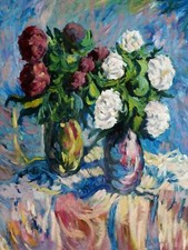 FLOWERS by N. Tarkhov vases peonies Tile Mural Kitchen Backsplash Marble Ceramic