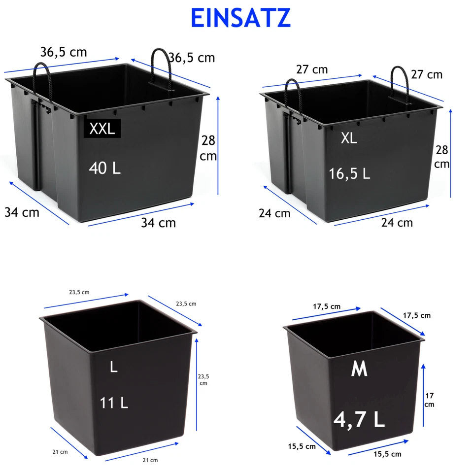 Blumenkübel Eckig Hochglanz Übertopf Schwarz Blumentopf mit Einsatz Set 4 M XXL - Bild 4 von 4