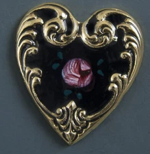 HEART SHAPED, HAND-PAINTED METAL BUTTON WITH FLORAL DESIGN