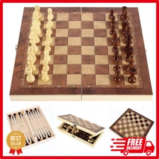 *LARGE Vintage Wooden Chess Set Wood Board Hand Carved Crafted Folding Game NEW*