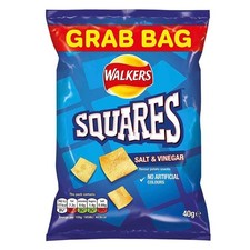 Walkers Squares Salt & Vinegar Flavoured Grab Bag Crisps 40g x 32 Pack
