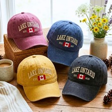 Embroidered Lake Ontario Dad Hat, Washed Cotton Cap, Canadian Souvenir Gift