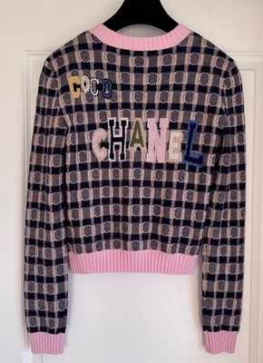 21B CHANEL PINK MULTICOLOR CASHMERE CC SWEATER CARDIGAN 34 | eBay