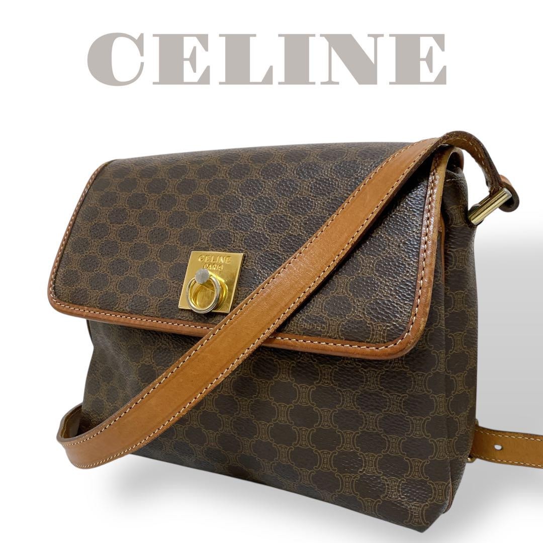 Authentic Celine Macadam Brown PVC Shoulder Bag G0706778