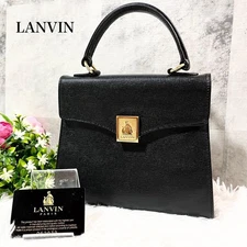 Lanvin Black Leather Structured Handbag Gold Plate Elegant Top-Handle Design