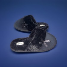 Soma Plush Faux Fur Womens Black House/Lounge Slippers Size: L 8/9