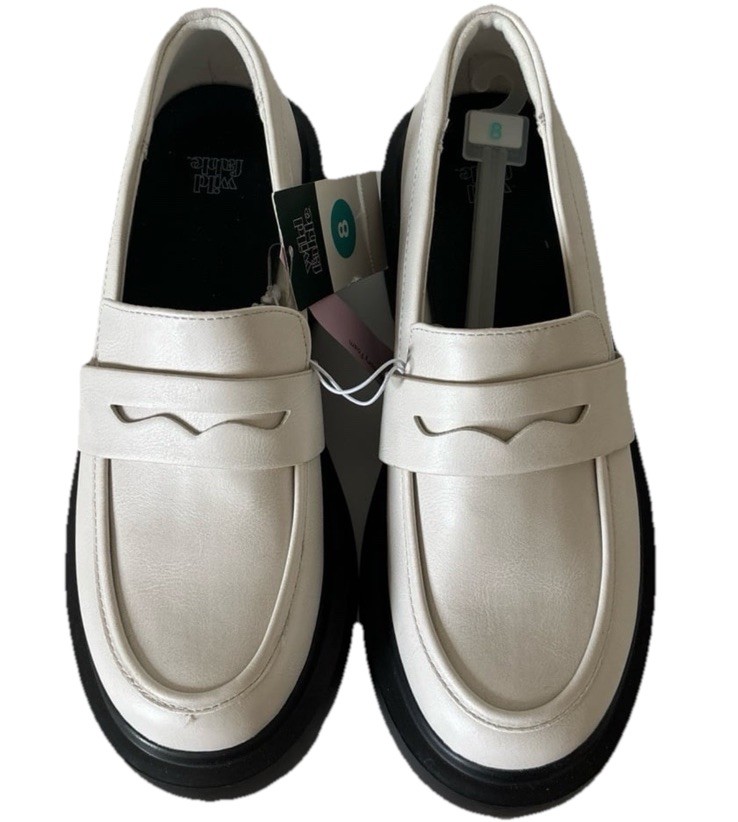 SAOLA Scarpe platform mocassini penny suola a strappo grossa donna taglia 8 nuovi con etichette stile Y2K anni 90 osso