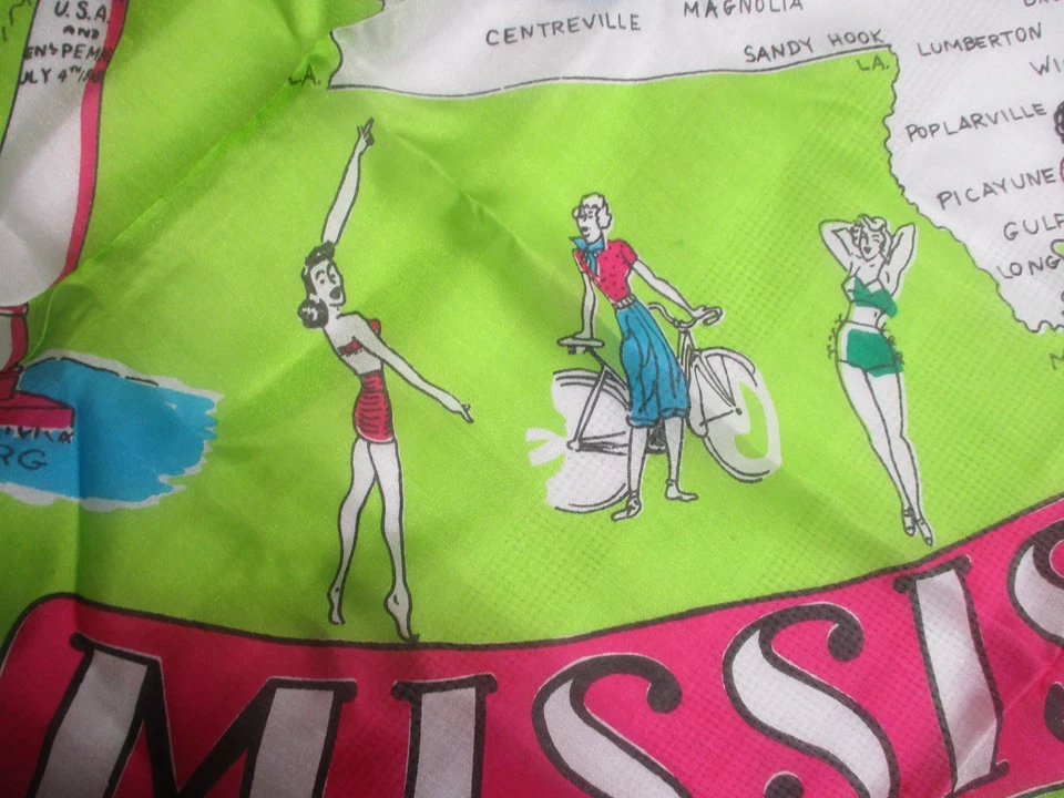 VINTAGE MAP OF MISSISSIPPI SILK SCARF ~ "THE MAGNOLIA STATE" ~ 1950s ~ 30" - Image 4 of 4