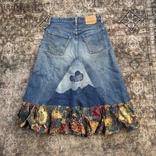 Vintage 1960s Levi  s 501 Big E Selvedge Denim Patchwork Floral Skirt W28