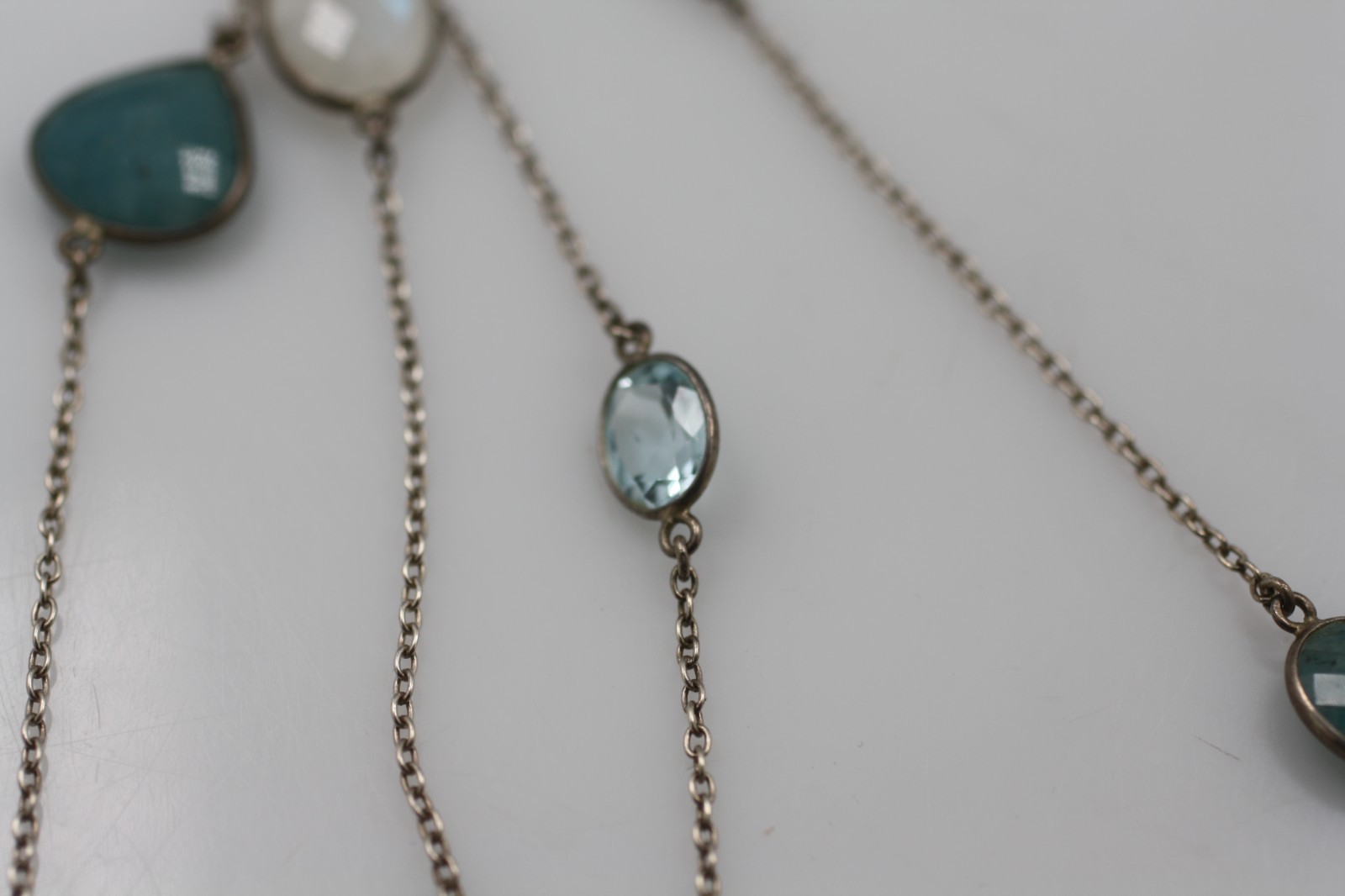 Sterling Silver Multi stone Larimar moonstone end… - image 5