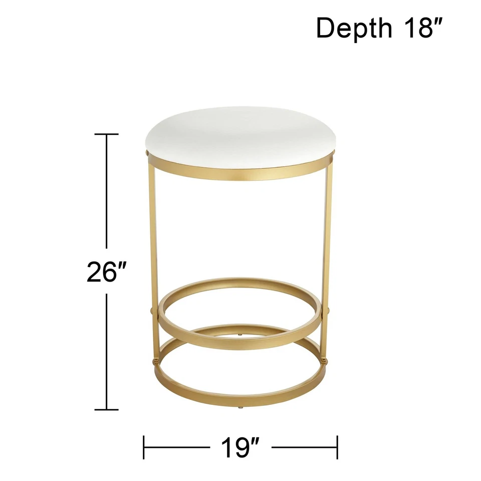 Palmer Gold Metal Bar Stool 26" High Modern White Cushion Kitchen Counter Island - Image 4 of 4