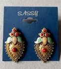 Sassy Vintage Costume Jewelry Filigree Gold With Enamel Earrings