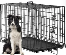 Dog Crate for Large Dogs 48 Inch Folding Metal WirePet Cage Double Door Black