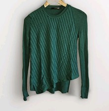 Roberto Cavalli US Medium M Green Ribbed Asymmetrical Sweater Wool Studded EU 42