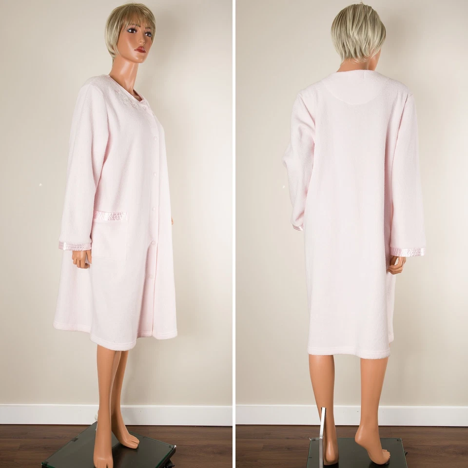 💖MISS ELAINE "touch the inside" 1X Robe 粉红色刺绣羊毛卡扣袋 全新 — 第 2/4 张图片