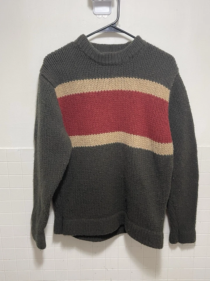 Suéter Vintage American Eagle Grueso Tejido 100% Lana de Cordero Rayas Talla XL Foto 2 de 4