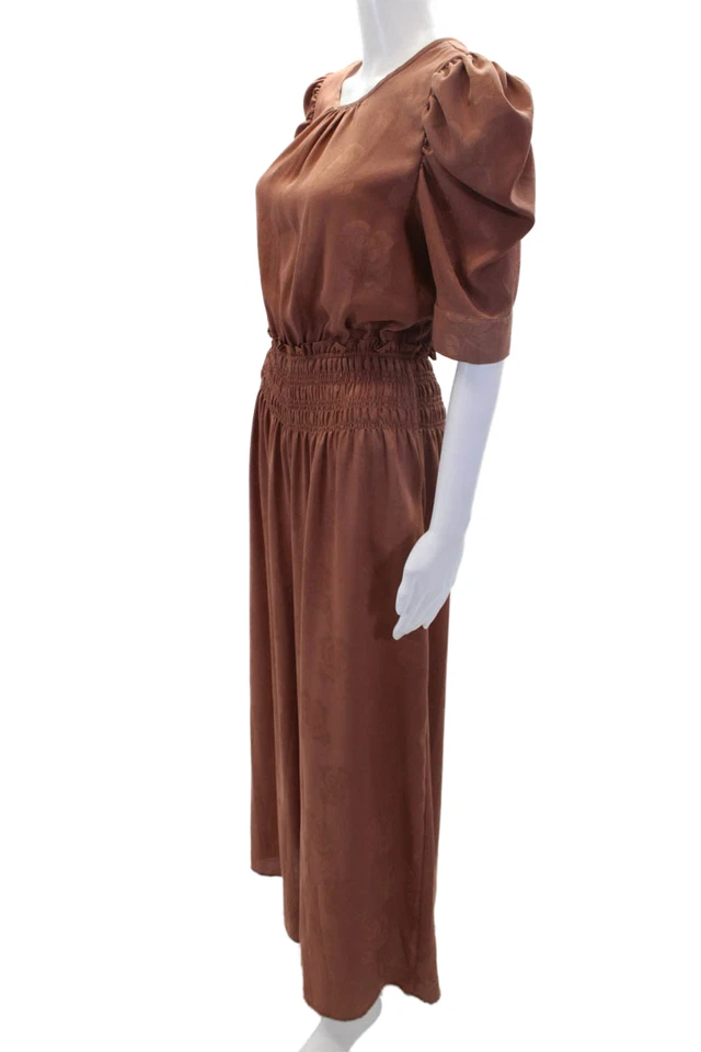 Current Air Womens Short Puff Sleeve Cinched Wide Leg Jumpsuit Brown Size S - Image 2 of 4