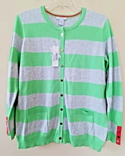 Joan Vass Cardigan Sz 2 / Lg Preppy Coastal Button Up Casual Office Striped New