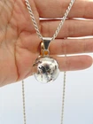 VTG Heavy Solid 925 Sterling Silver Pendant Necklace~ WORLD GLOBE CHIME BALL 24"