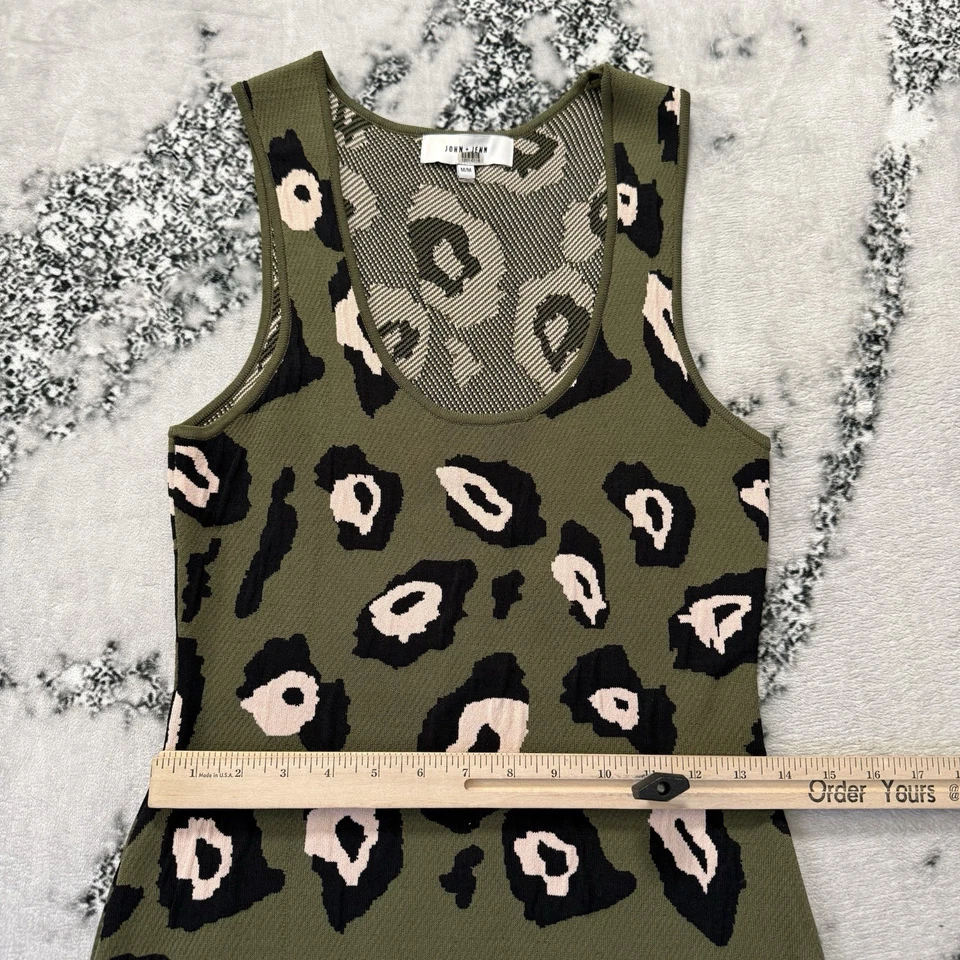 Vestido John Jenn para mujer talla M verde estampado de leopardo múltiple elástico ceñido al cuerpo tejido Foto 4 de 4
