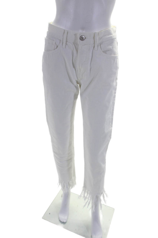 3x1 NYC Women's High Waist Five Pockets Fringe Hem Jeans Pants Cream Size 26 LL1
