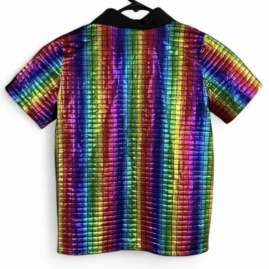 70-х годов диско костюм блестки рубашка радуга блестящий размер Kids L Хэллоуин - Изображение 2 из 2