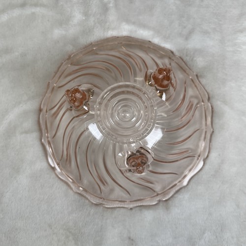 2) Vintage 1930's Jeanette Depression Footed Candy Dish Swirl Design Pink & Grn - Picture 3 of 8