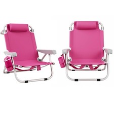 Tangkula Set Of 2 Backpack Beach Chair 5-Position Lightweight Folding Lay Flat