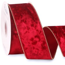 Red Crushed Velvet Wired Ribbon 21/2 Inch x 10 Yards Pearl Edge Christmas