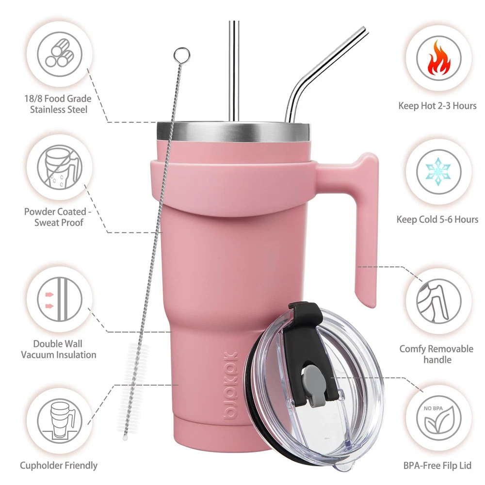 Tumbler With Handle 20 oz Stainless Steel Double Wall Insulated Tumbler Cups ...