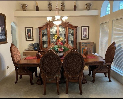 AICO by Michael Amini - Ornate Formal Dining Rm Set w/ China Cabinet / 6 Chairs