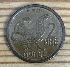 1961 2 Ore, Norway, Olav V (Bronze, 4.0 g, 21 mm), About EF