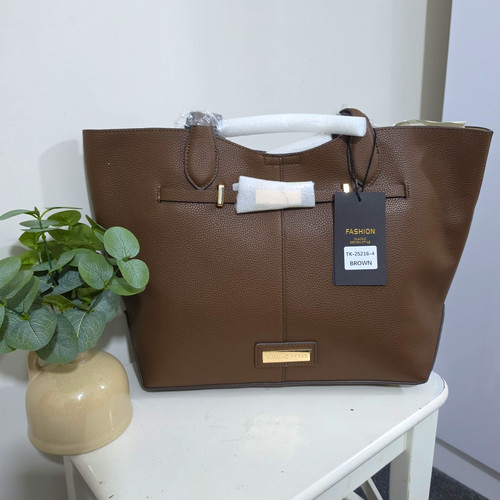 Massimo Pierre Brown Pebbled Faux Leather Large Tote Bag Detachable Pouch