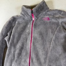 The North Face Girls XL 18 Grey Osito High Pile Full Zip Fleece Jacket Pink Trim