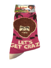 Bob Ross "LET'S GET CRAZY" Novelty Crew Socks 1 Pair One Size Fits Most NWT