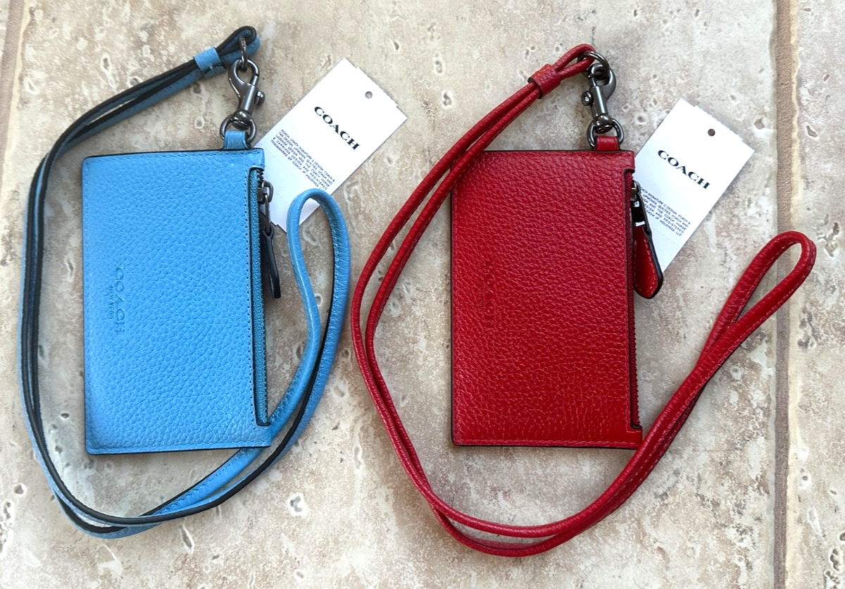 コーチ　リード COACH ZIP LANYARD CARD CASE IN LEATHER:NWT POOL or BOLD RED CAJ45
