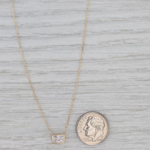 Circonita Cúbica Solitario Papelería Collar con Colgante 14k Oro 16" Cadena - Imagen 5 de 6