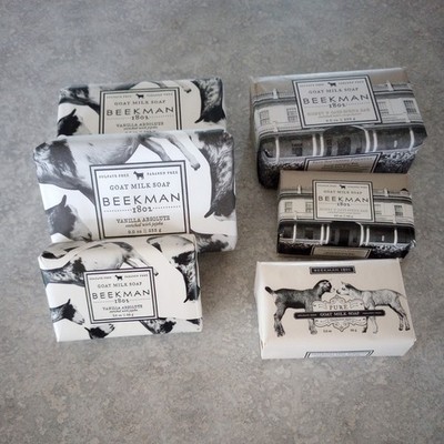 Beekman 1802 Soap Bars Absolute Vanilla, Honey Oats Scrub & Pure lot of 6 + Tray