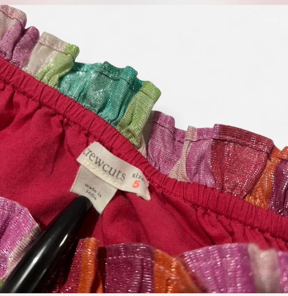 Vestido Crewcuts Niñas Un Hombro Brillante Puesta de Sol Rayas Talla 5 J.Crew Niños Vacaciones Foto 3 de 4