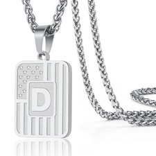 20 2" Initial A-Z Necklace for Men Boys Gifts American Flag Letter Pendant  ...