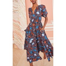 Ulla Johnson LN Azul Printed Claribel Tiered Cotton Poplin Maxi Dress Size 0