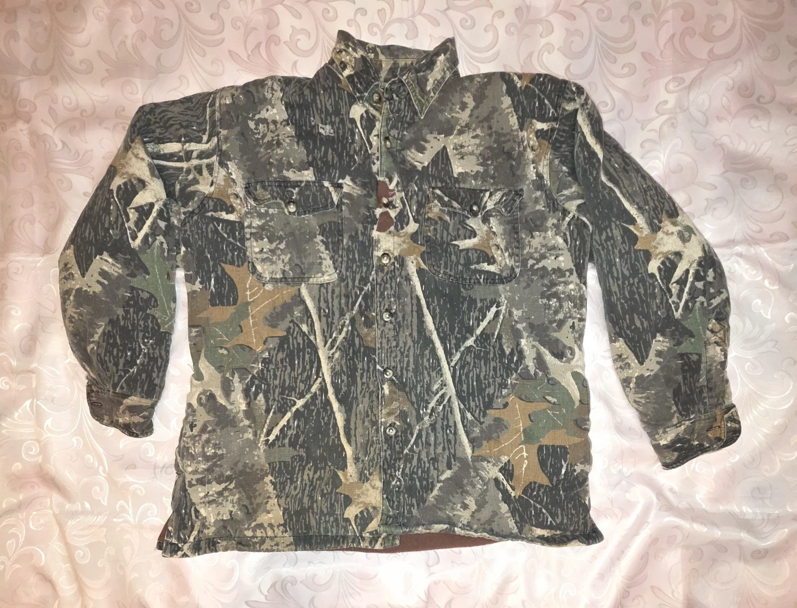 Vintage 90s Canyon Guide Large Camo Shirt Jacket Button Up Lined Distressed