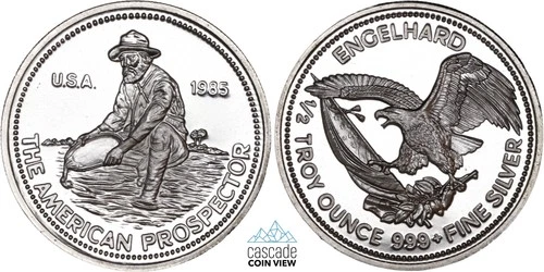 1985 Engelhard 1/2 oz American Prospector .999 Fine Silver Round Rare!