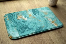 Non-Slip Bathroom Soft Rug Absorbent Bath Mat - 90x60 cm - Turquoise marble